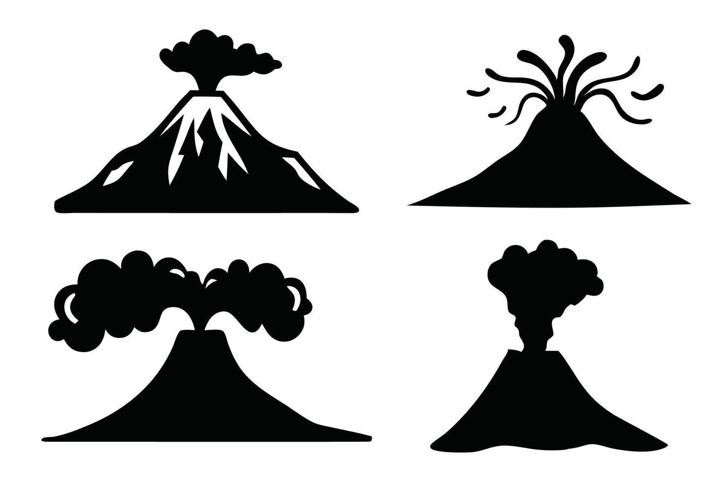 Set of volcano silhouettes isolated flat illustration on white background vector
