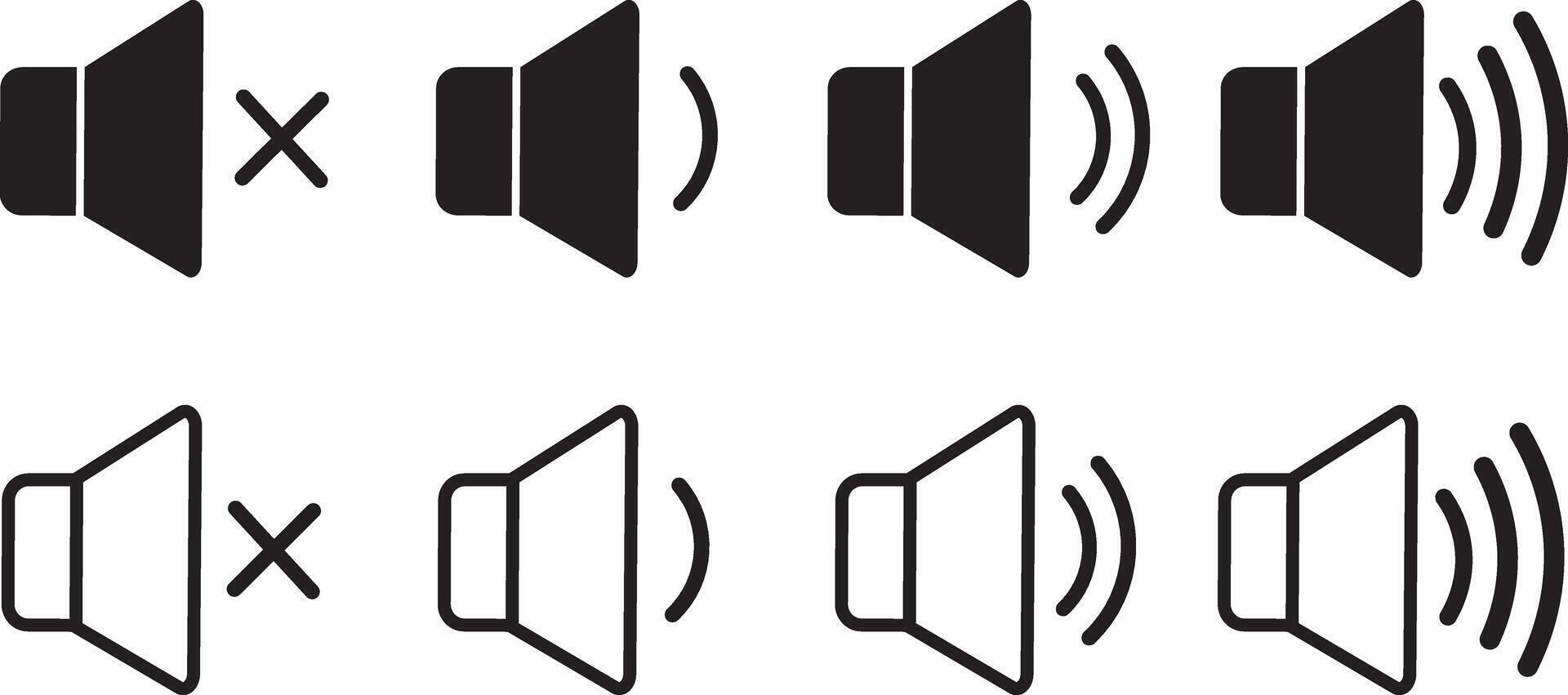 speaker, sound,icon set. Flat application interface sound sign button. Mute and unmute volume sound icon isolated. vector