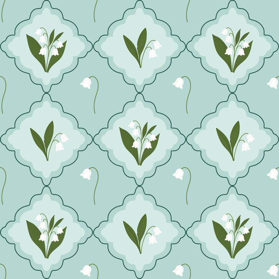 Vintage seamless pattern with Lily of the valley flowers, Victorian floral wallpaper, charming spring and summer background vector