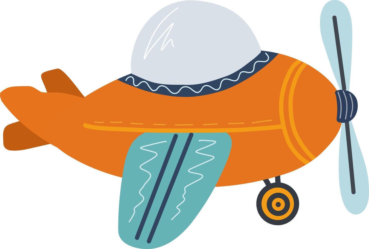 Plane in hand drawn, cartoon style. Suitable for kids, travels, adventure designs. Air transport on white background. vector