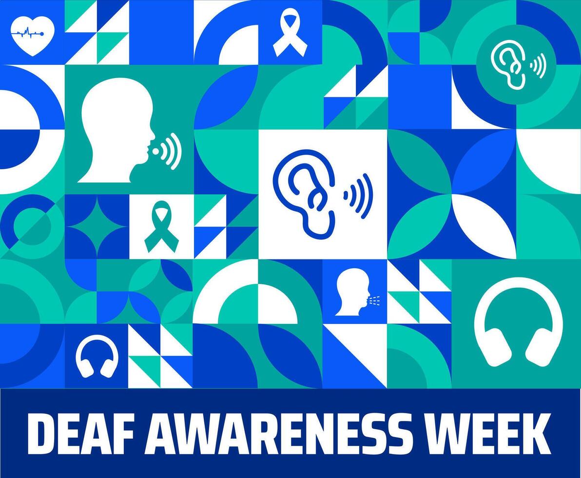 Deaf Awareness Week Geometric shape pattern background banner or poster design template. observed every year in May. Holiday concept. Use to any Template, card, poster, placard, template. vector