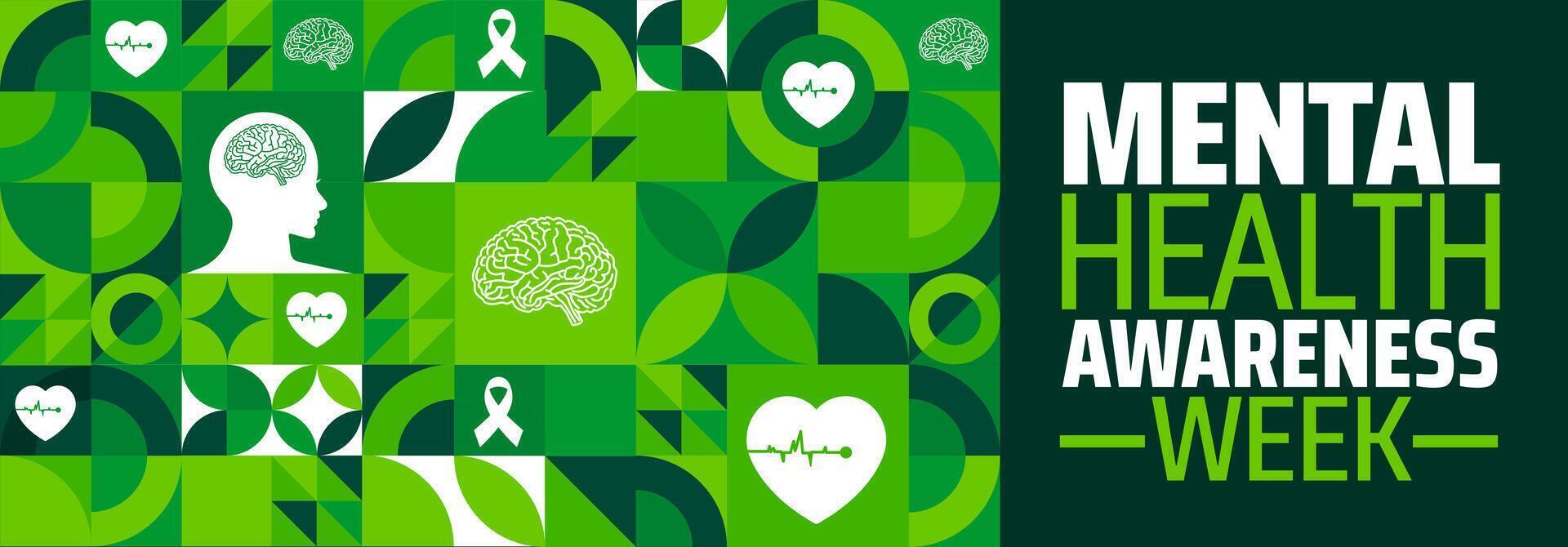 Mental Health Awareness Week Geometric shape pattern background banner or poster design template. observed every year in May. Holiday concept. Use to any Template, card, poster, placard, template. vector
