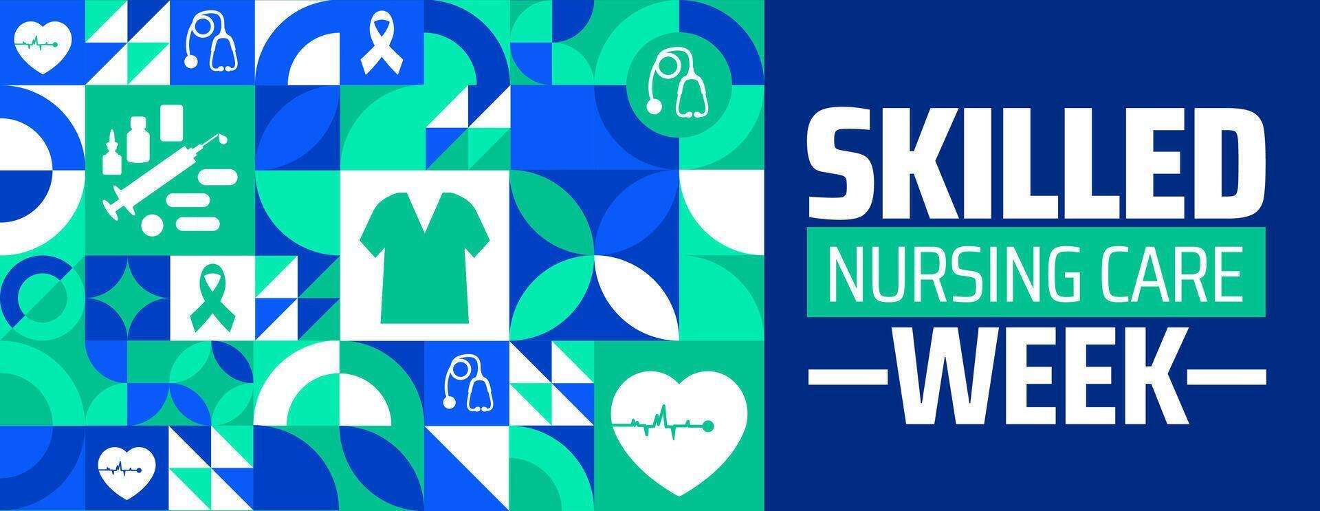 national skilled nursing care week Geometric shape pattern background banner or poster design template. observed every year in May. vector