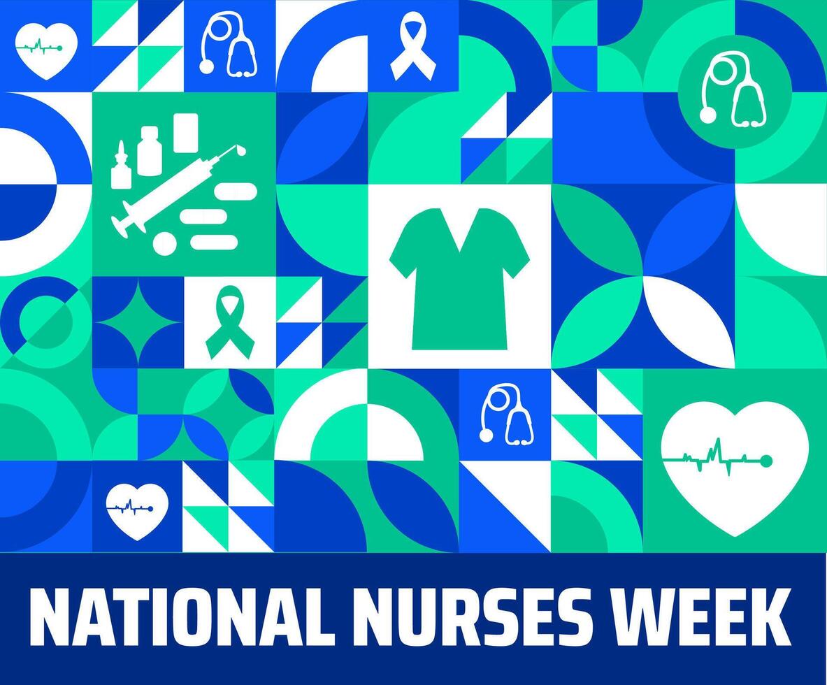 National Nurses Week Geometric shape pattern background banner or poster design template. observed every year in May. Holiday concept. Use to any Template, card, poster, placard, template. vector