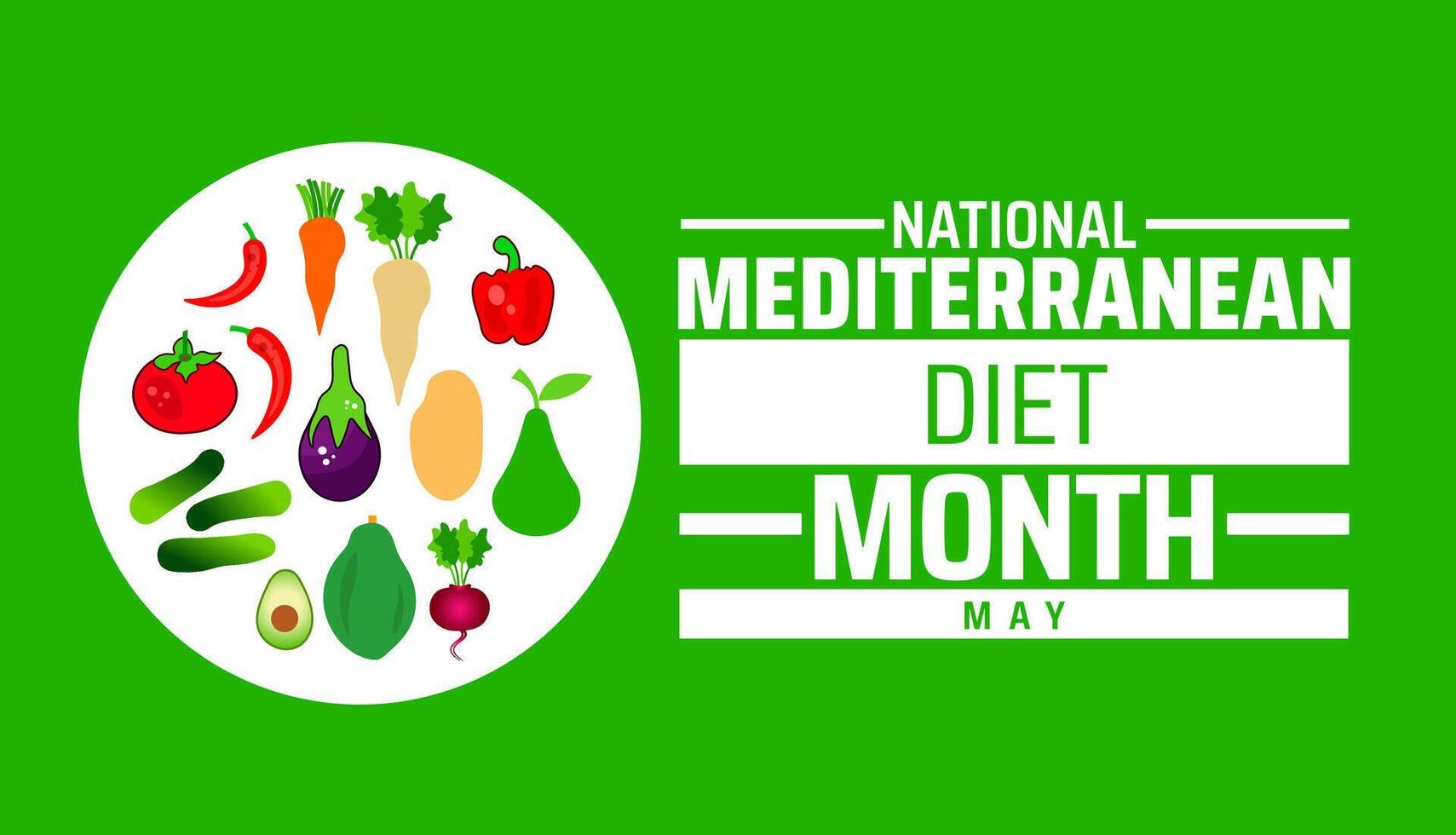 National mediterranean diet month background banner or poster design template. observed every year in May. Holiday concept. Use to any Template, card, poster, placard, template. vector