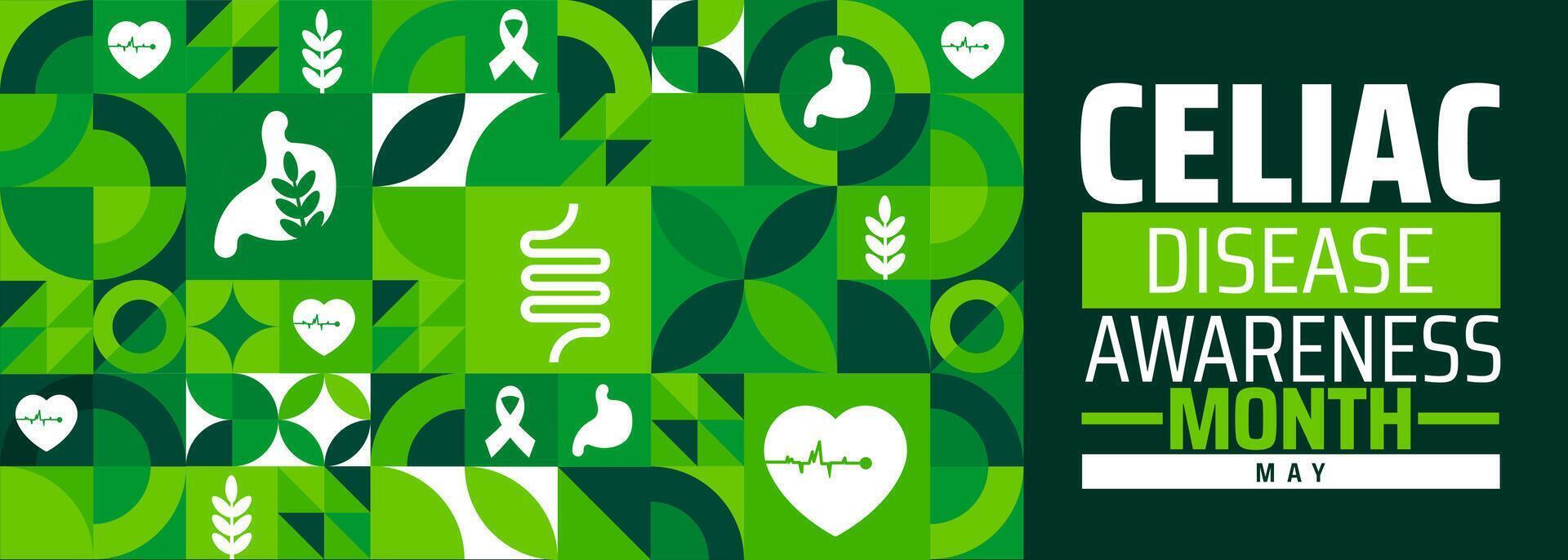 Celiac disease awareness month Geometric shape pattern background banner or poster design template. observed every year in May. Holiday concept. Use to any Template, card, poster, placard, template. vector