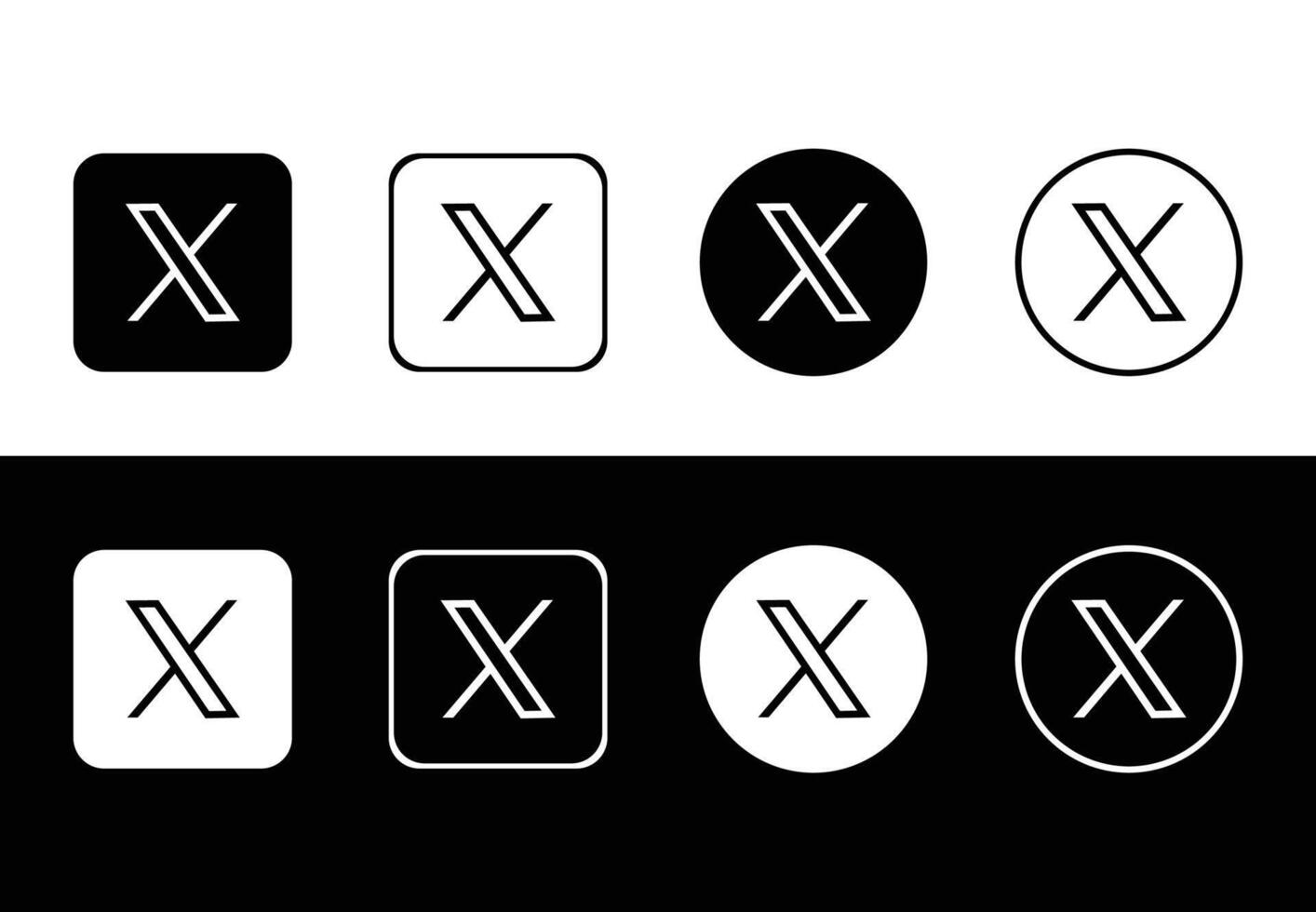 Black and White Twitter X Icon Set, Twitter X Symbol , Social Media Icon X Twitter, Flat Twitter X Logo for UI, UX vector