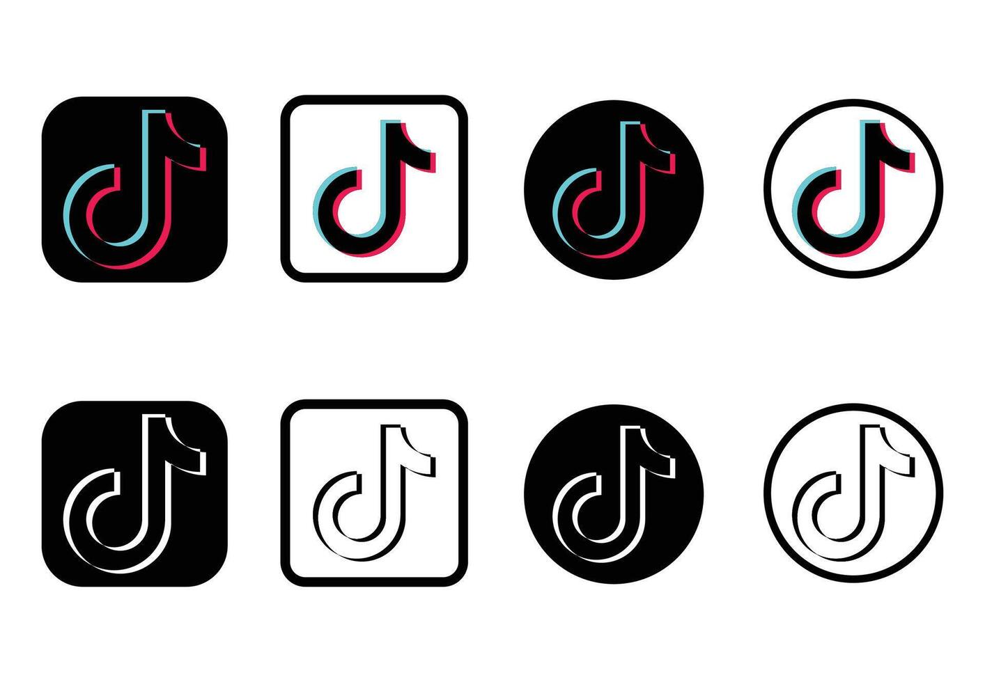 Minimalist TikTok Icon Design,TikTok Branding Icon Pack, TikTok Logo for UI UX, Editable TikTok App Icon vector
