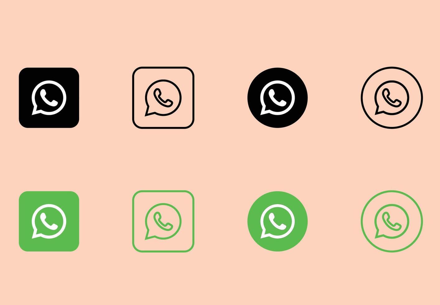 WhatsApp Icon Pack, Green and black WhatsApp Logo , Minimalist WhatsApp Icon for UI UX vector