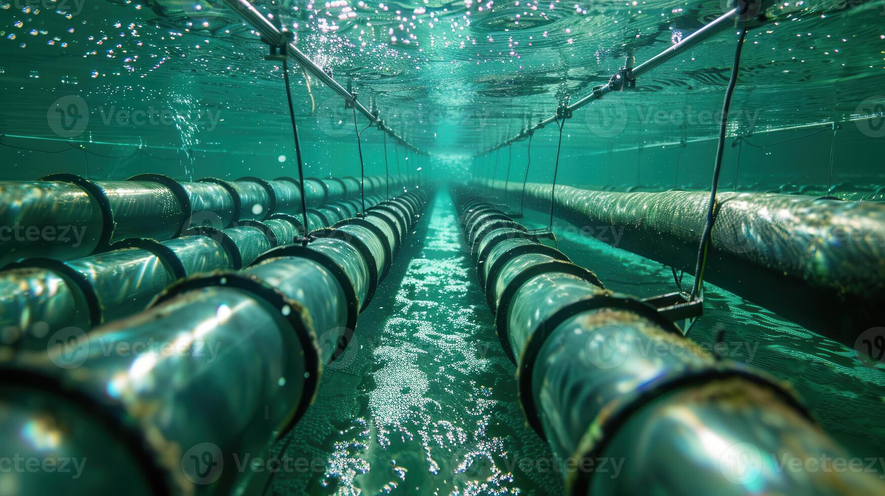 Underwater View of Oxygenation Systems Enhancing Aquatic Environments for Fish Farming Efficiency photo