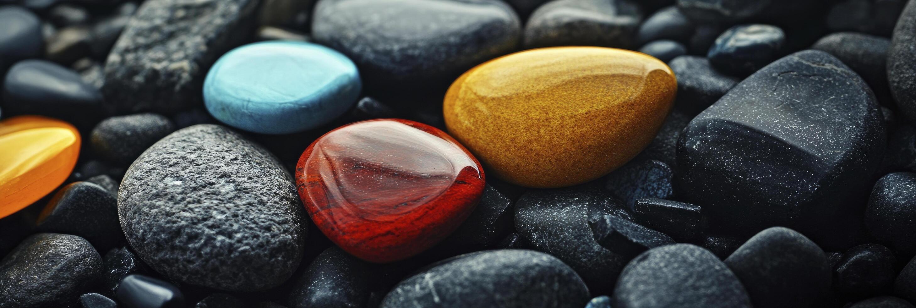 Colorful stones on a black background photo