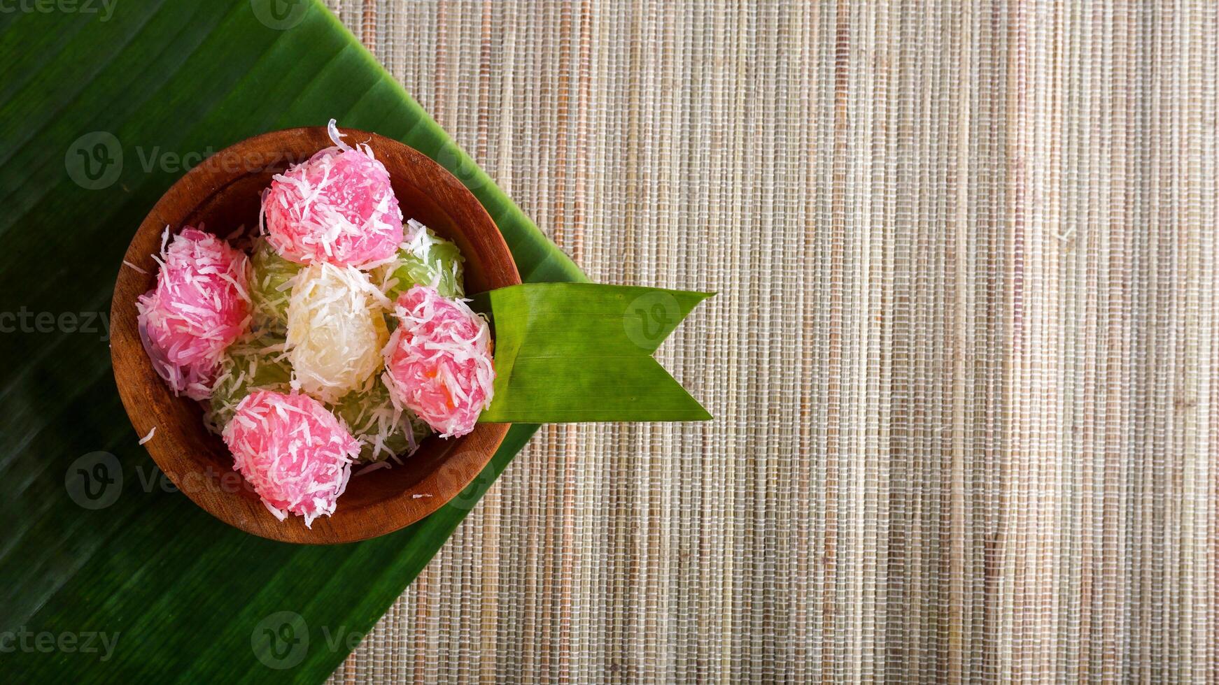 A traditional Indonesian snack food with chewy texture called Cenil isolated on white background photo