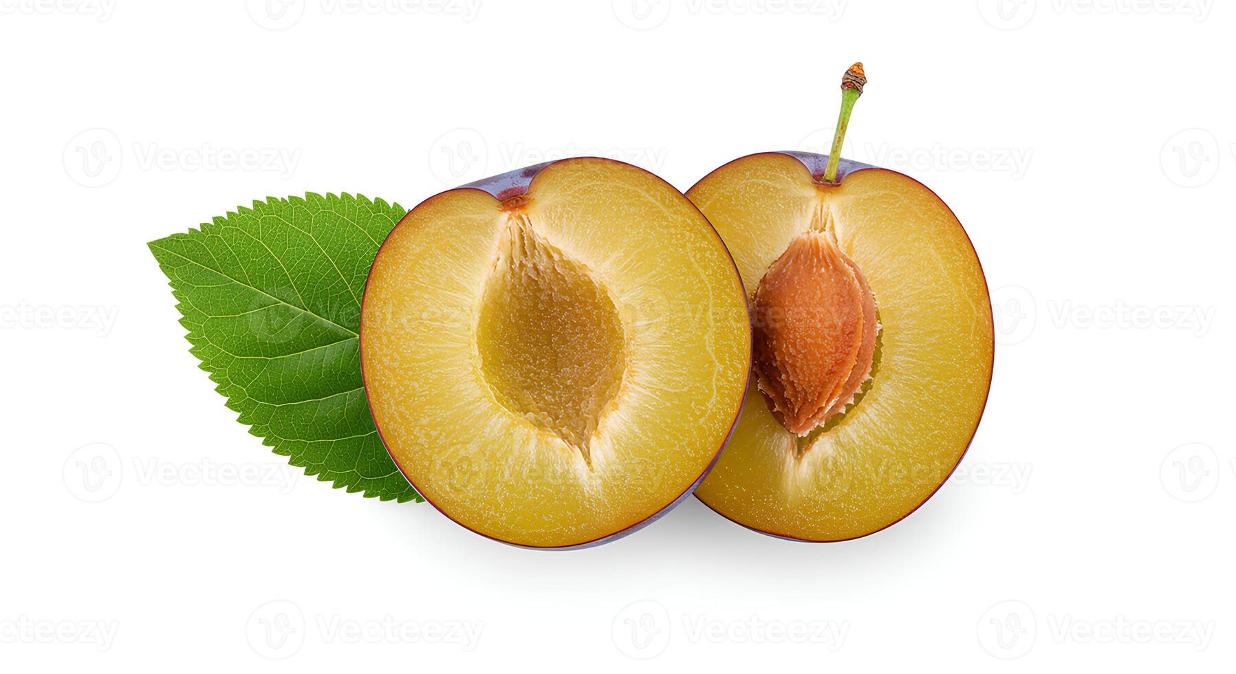 plum fruit isolated on white background with shadow. organic and fresh plums full of vitamins on white background. juicy, vegan and vegetarian purple plum fruit photo