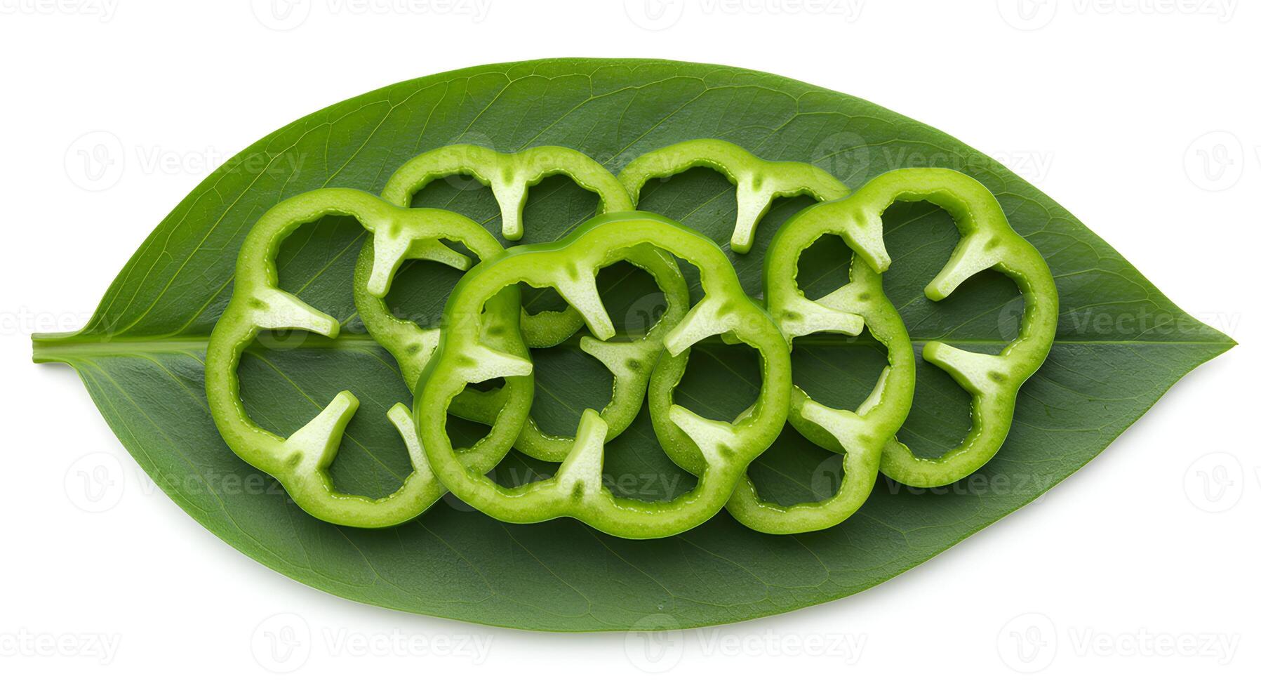 Green bell pepper isolated on white background for clean eating and healthy recipes. Fresh organic green bell pepper on white background for vegan and vegetarian diet concepts photo