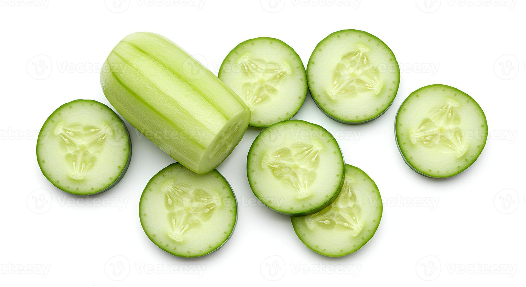 Whole fresh cucumber isolated on white background for healthy eating and vegan food concepts photo