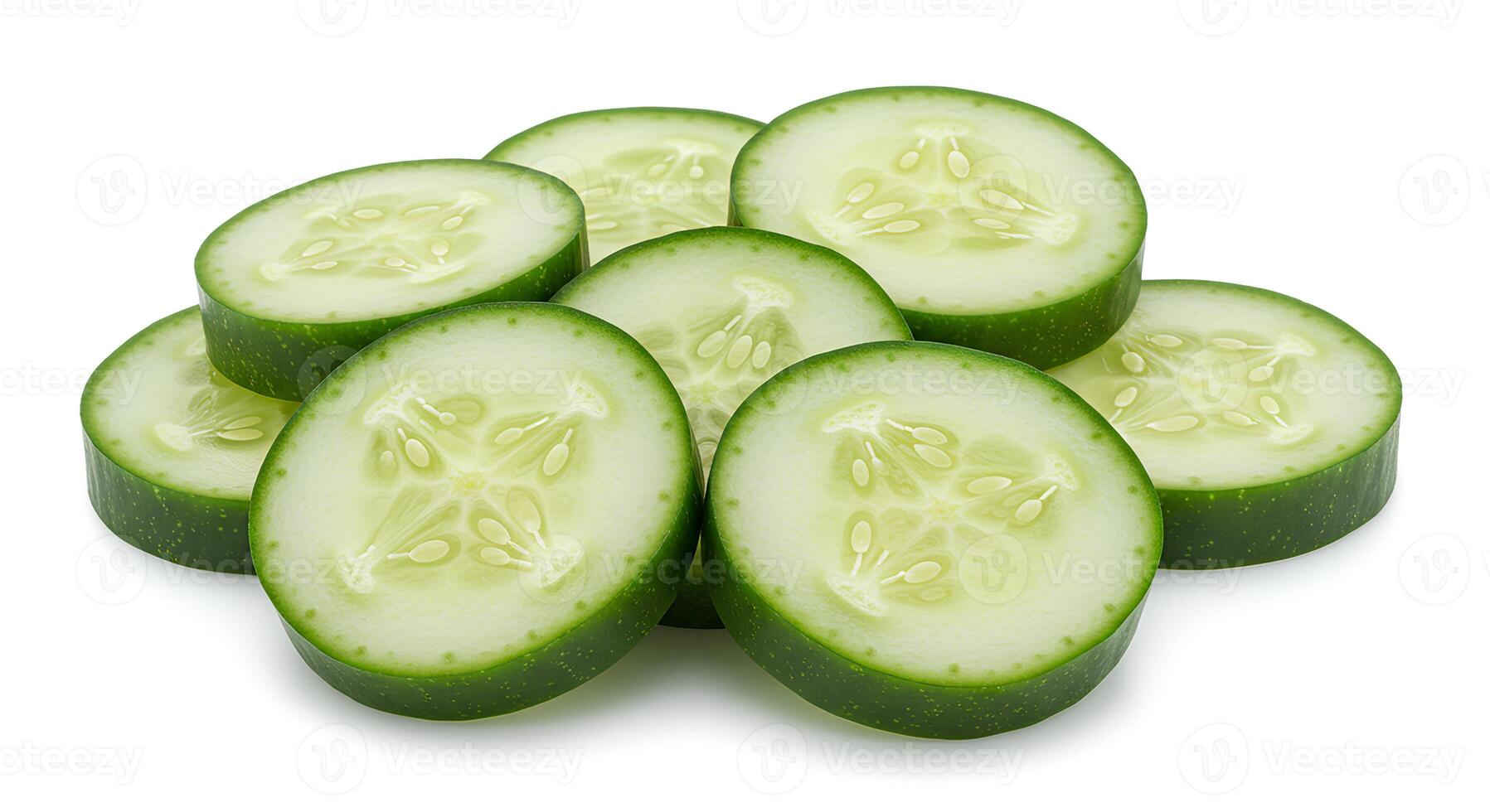Ripe cucumber on white background for natural skincare, salad recipes and summer freshness themes photo