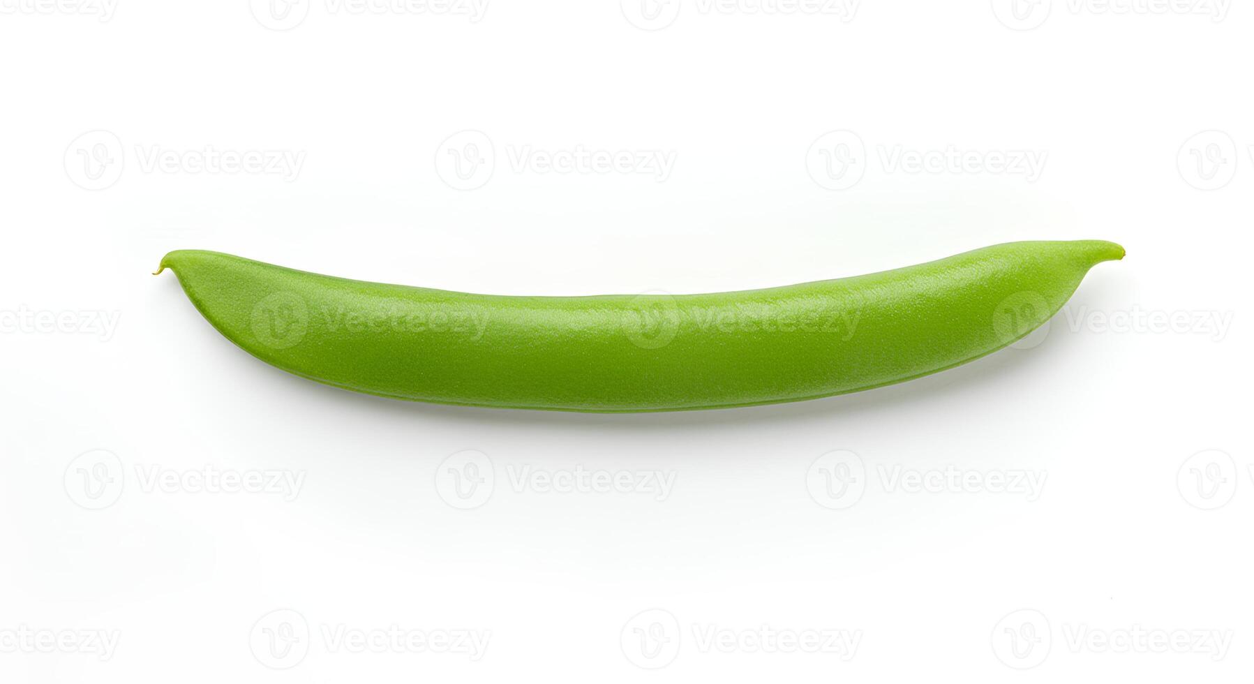 Organic green pea pods full of round peas on clean white background for vegan and plant-based themes photo