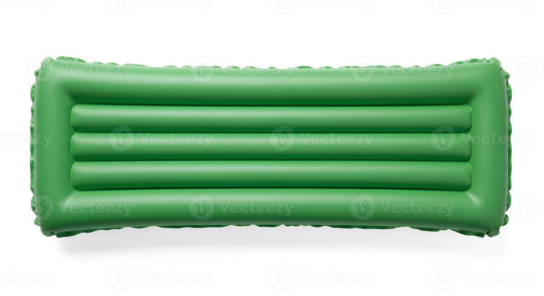 green Inflatable float lounge bed isolated on white for pool lounging, relaxing in the sun and enjoying summer holidays photo