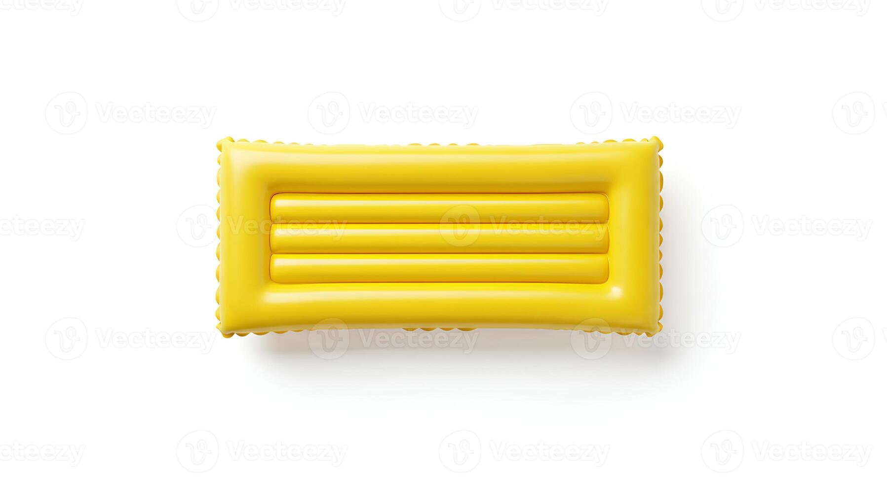 yellow Bright inflatable pool float on white background for beach vacations, swimming and summertime joy photo