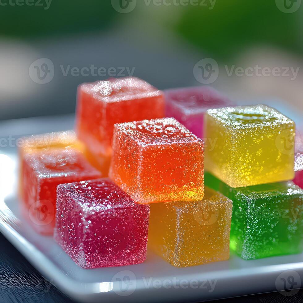 Jelly cubes on a white plate photo