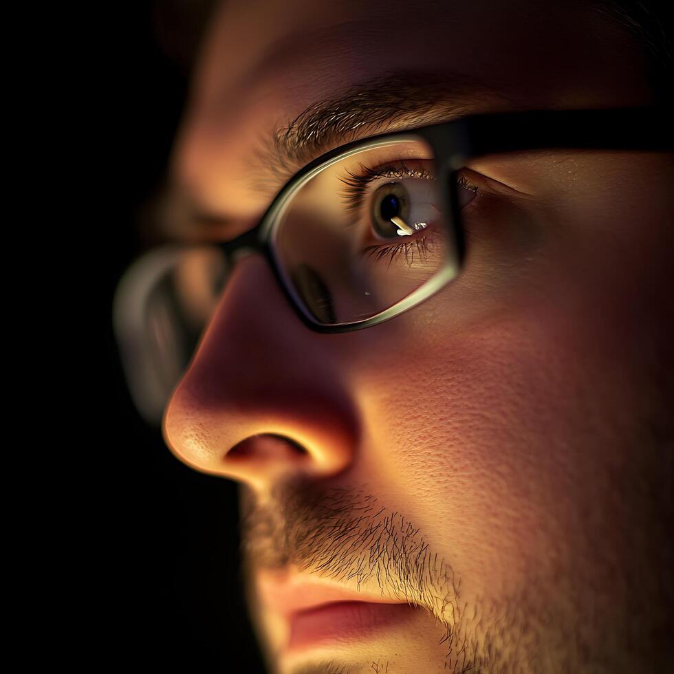 Man with glasses looking at something photo
