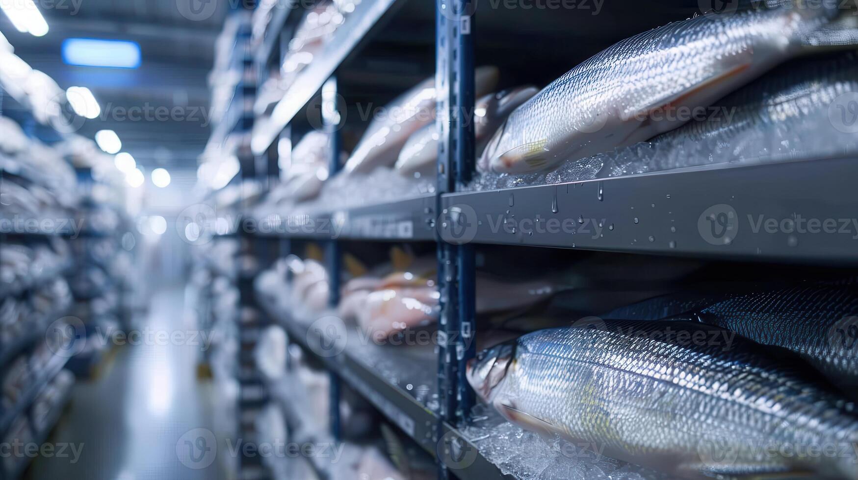 Modern Refrigeration System. Frozen Fish Storage in Temperature-Controlled Units photo