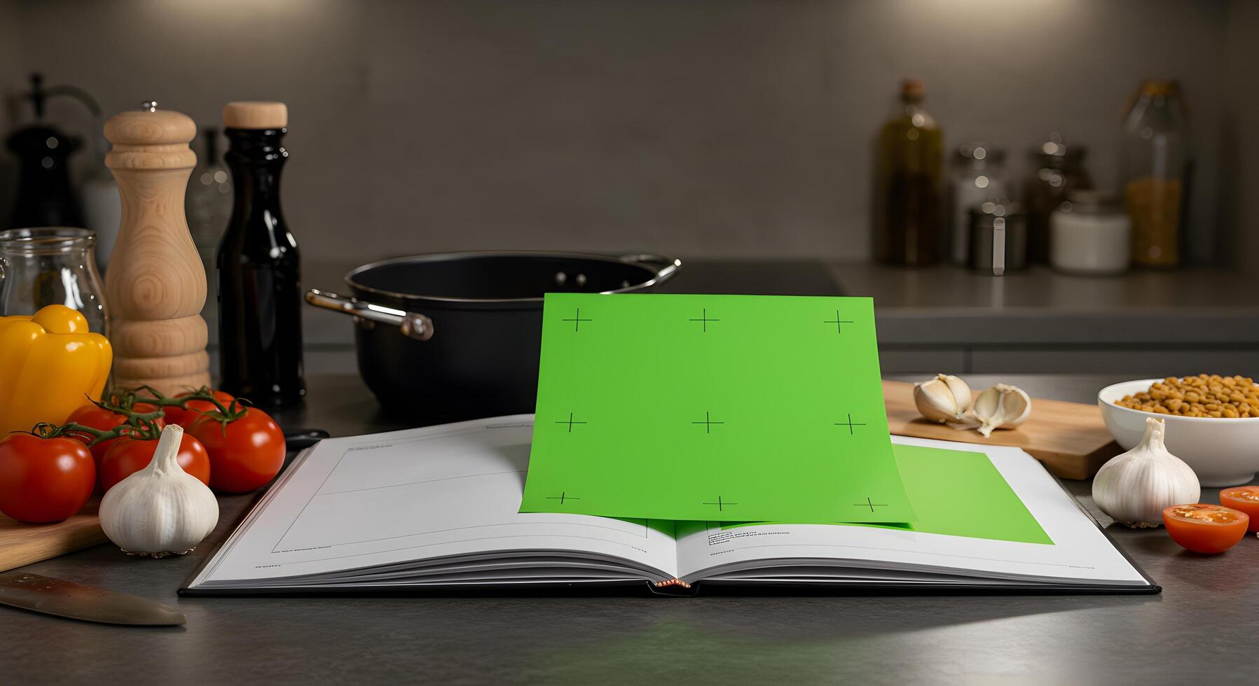 Culinary recipe preparation, a blank cookbook for gastronomy adventures photo
