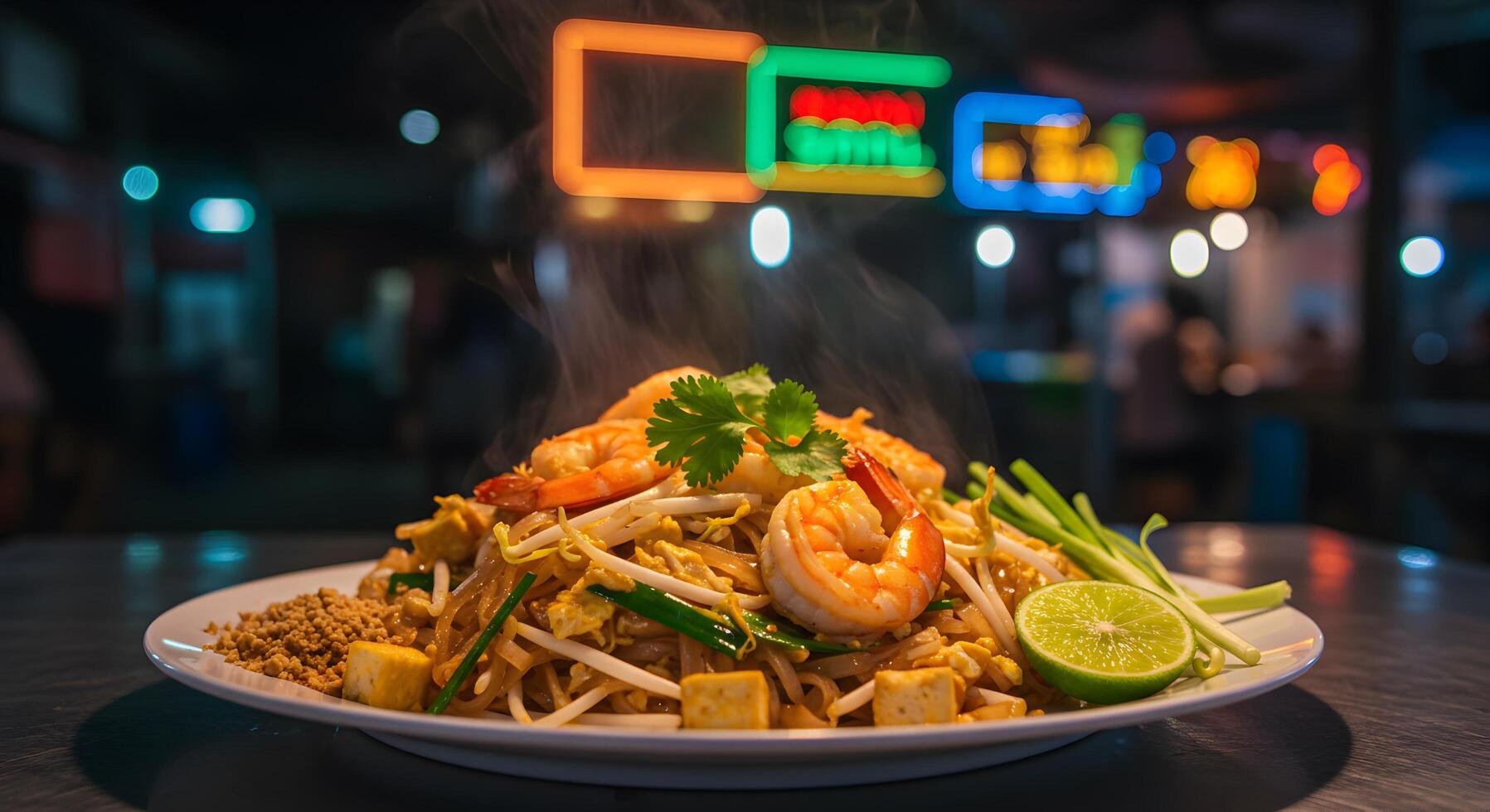 Steaming Pad Thai Delight with Fresh Shrimp and Lime, a Culinary Sensation photo