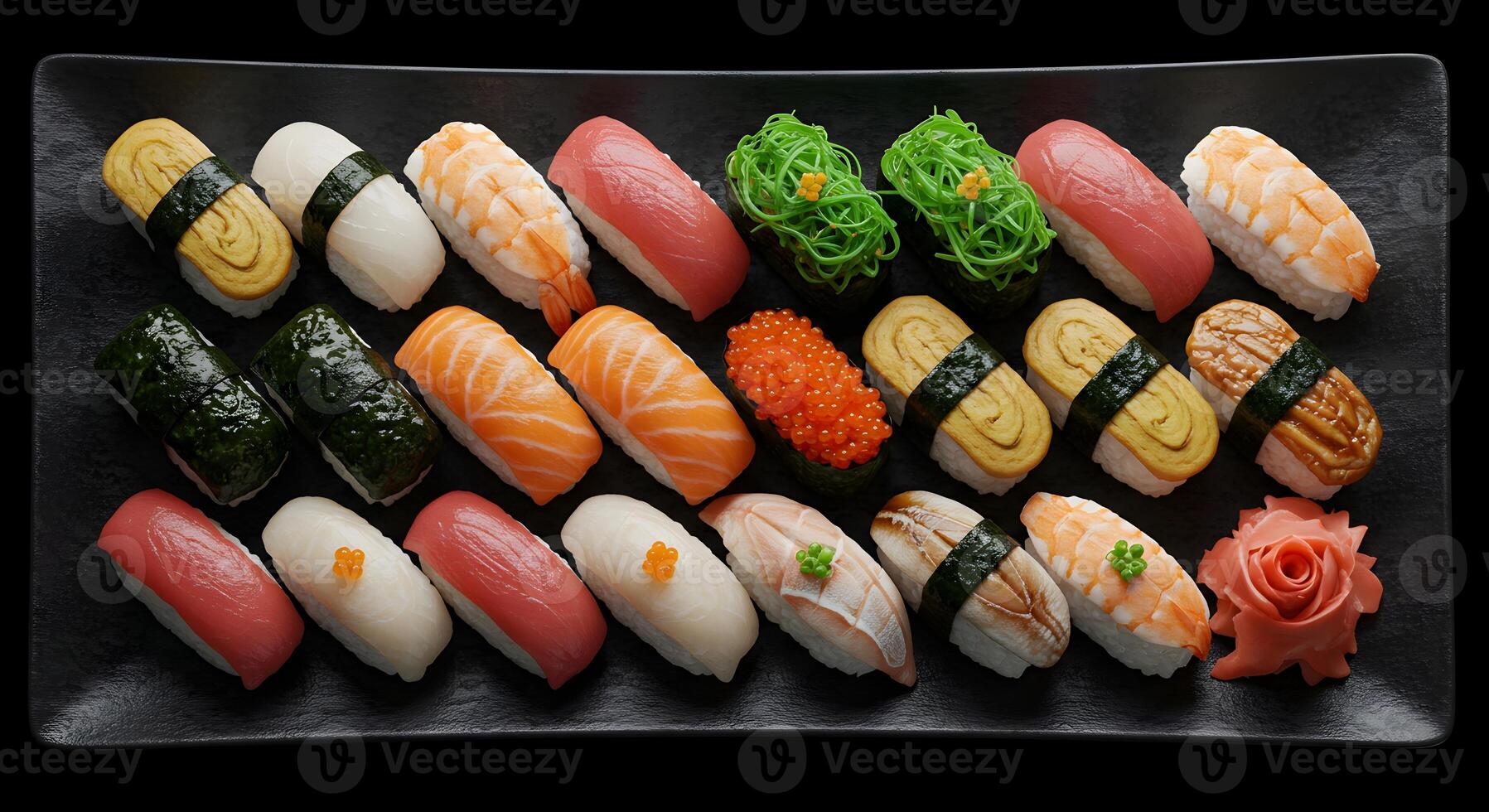 Exquisite sushi platter arrangement featuring a variety of authentic japanese rolls photo