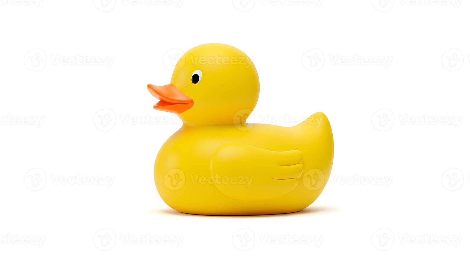 Adorable yellow rubber duck toy on a pristine white background close-up photo