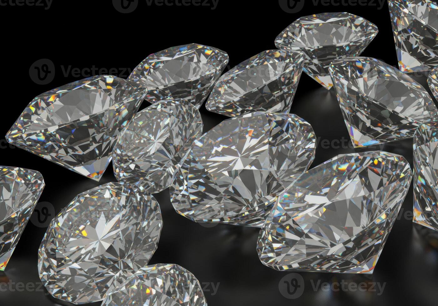 A dazzling display of radiant diamonds shines brilliantly against a sleek black surface. photo