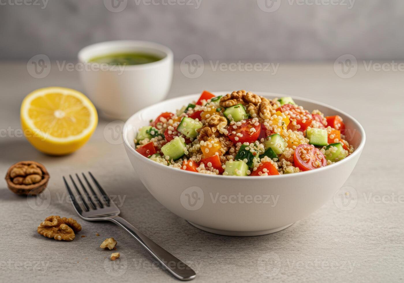 A nutritious and delicious quinoa salad, ready to eat, full of healthy and fresh ingredients. photo