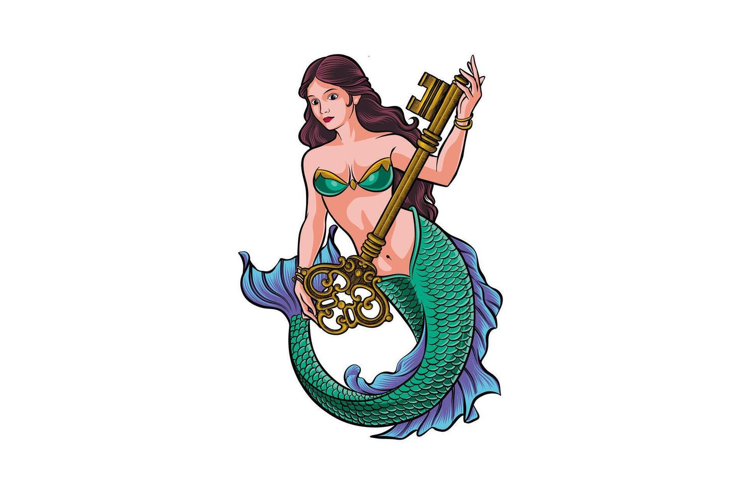 illustration of a mermaid carrying a key vector
