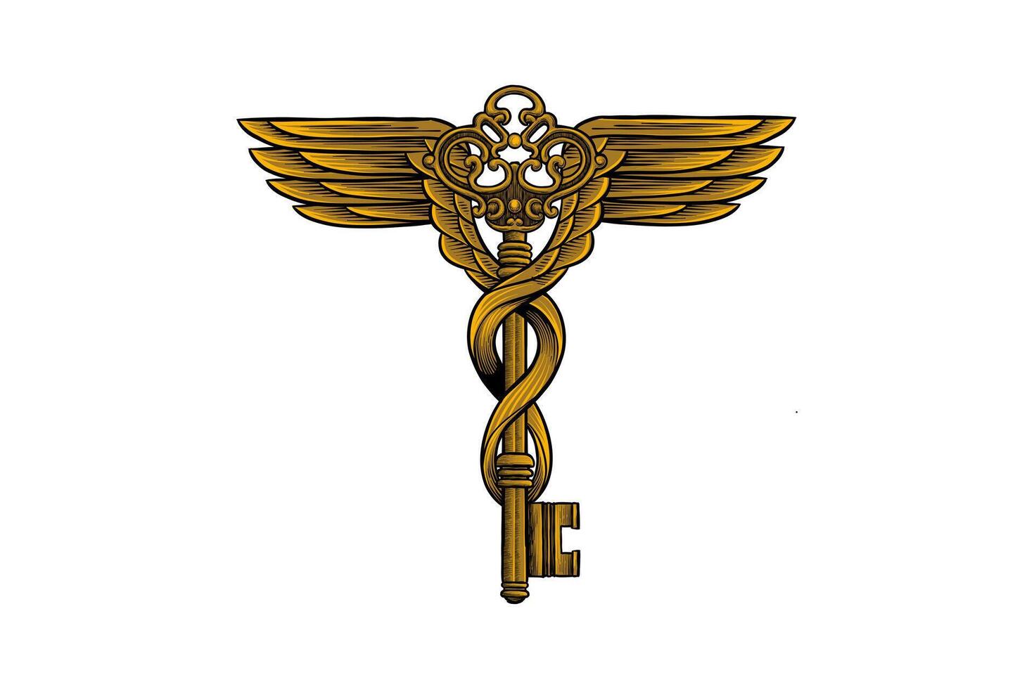 hand drawn illustration of key with wings vector