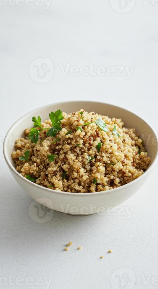 A delicious and healthy bowl of quinoa, a wholesome and nutritious meal option. photo