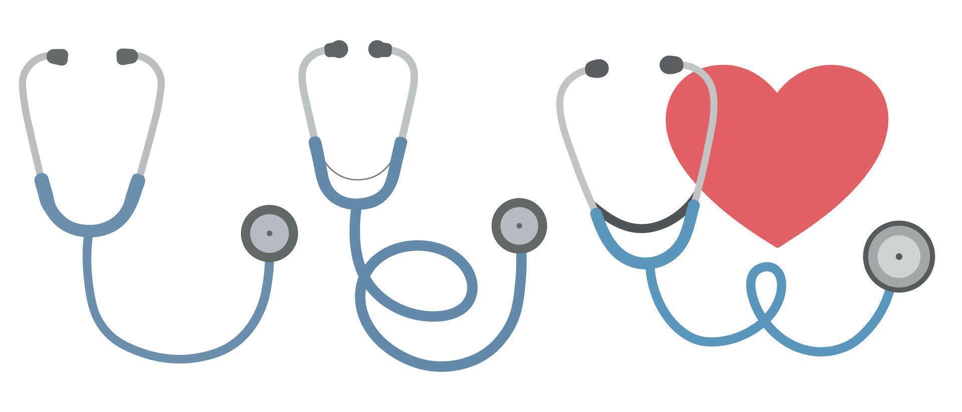 Stethoscope icons for health concepts. Use for cardiology, health checkup visuals. Health awareness graphics vector