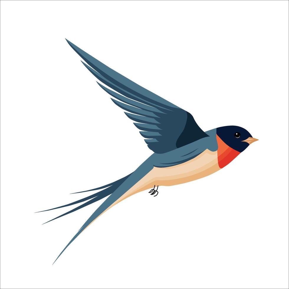 Wildlife swallow. Isolated flying swallow bird, air flight songbird martin plumage wings flock vector
