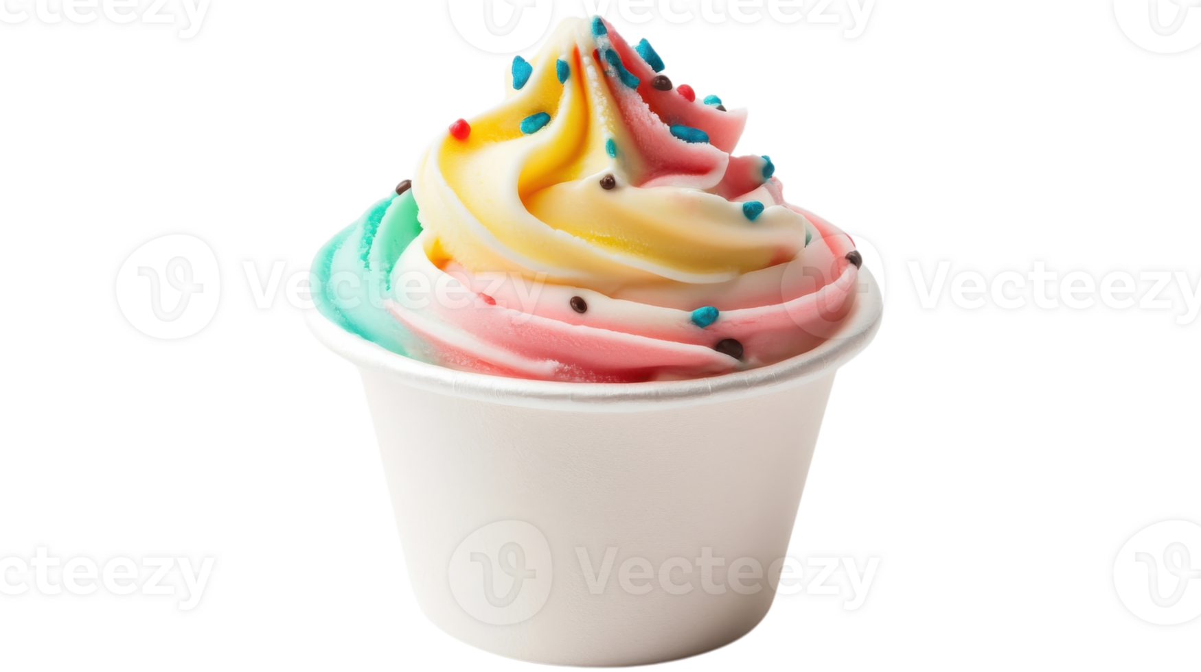 Colorful soft serve ice cream with sprinkles served in a cup, perfect for summer treats and desserts png