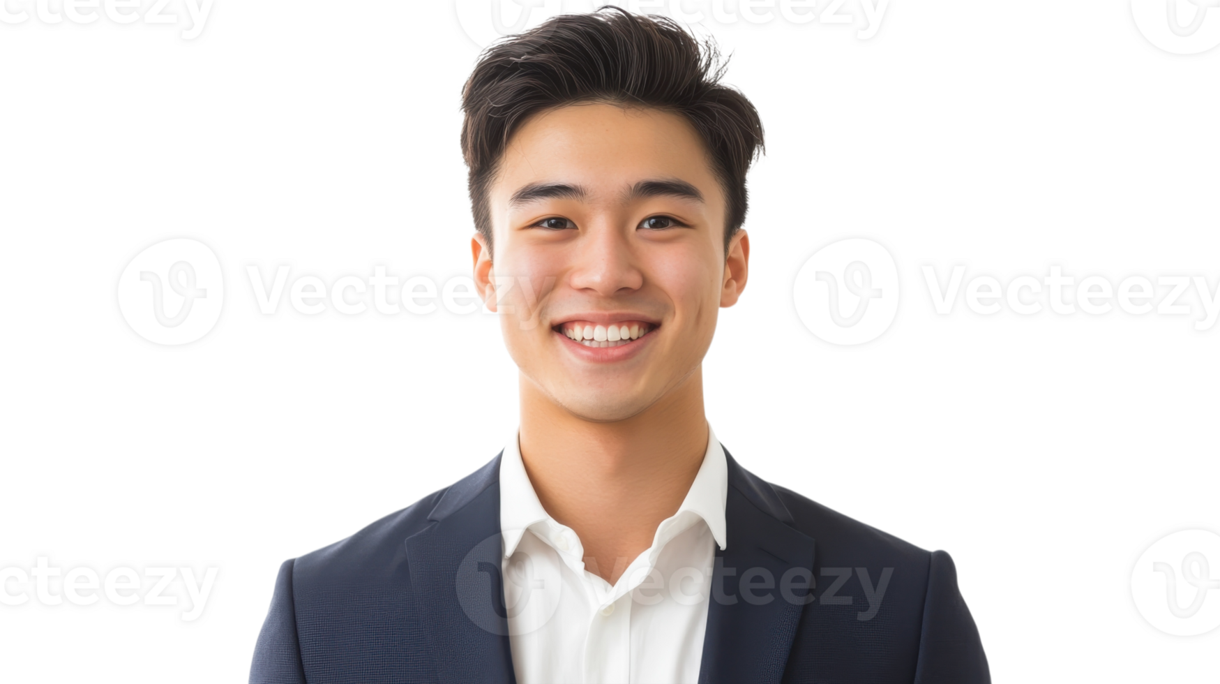 Young man in a suit smiles confidently while posing against a plain background in a professional setting png