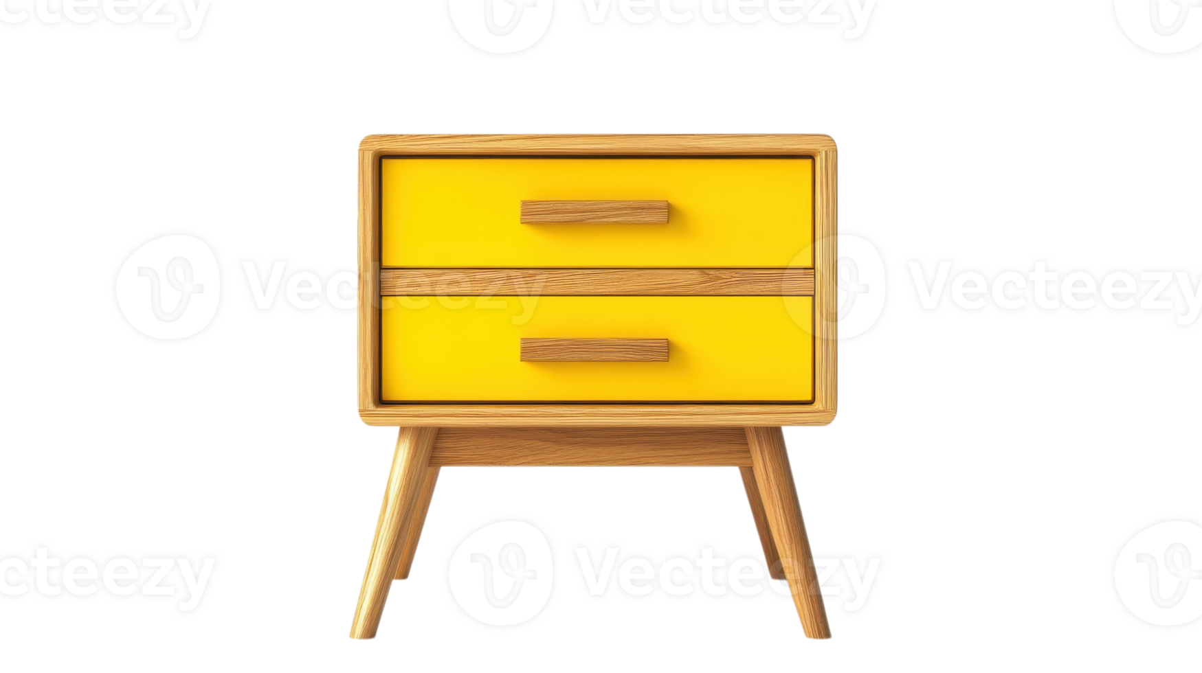 Stylish wooden nightstand with bright yellow drawers for contemporary bedroom decor png