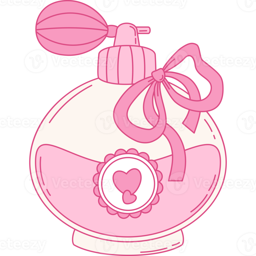 Vintage Coquette Pink Bottle Perfume with Ribbon Bow. Romantic Girly Vibe png