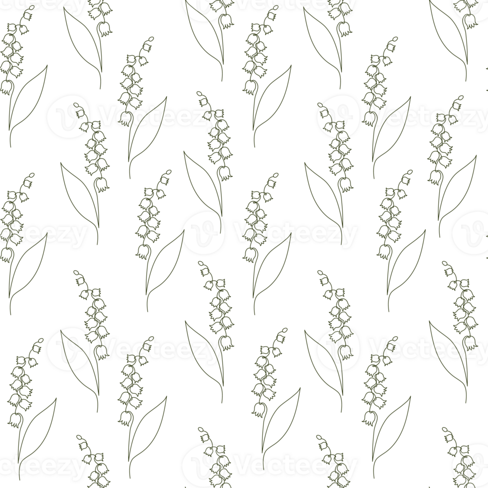 Seamless Pattern Flower Lily of the Valley. One Continuous Line Drawing png