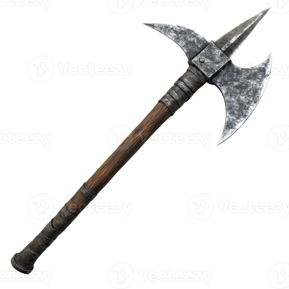 Realistic battle axe with sharp edges and wooden handle design png