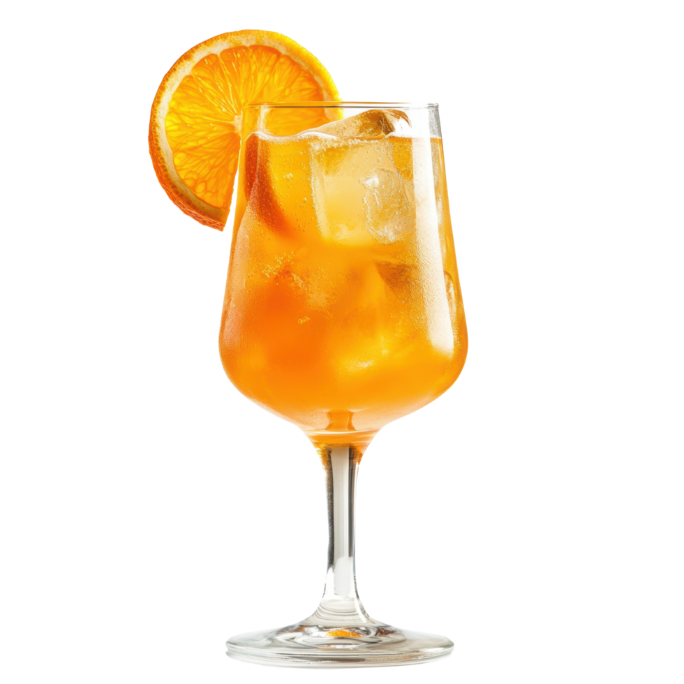 Refreshing Orange Cocktail with Ice and Garnish in Elegant Glass png