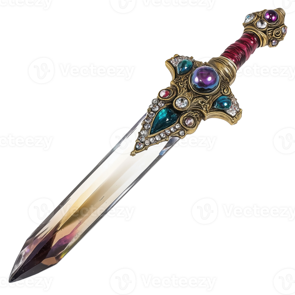 Ornate Decorative Dagger with Colorful Gems and Intricate Design png