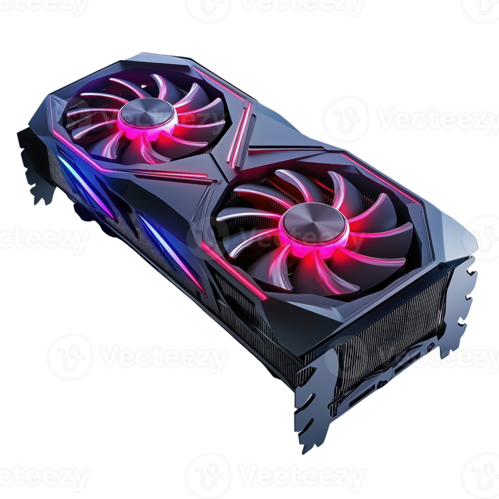 High-performance graphics card with vibrant LED lights and design png