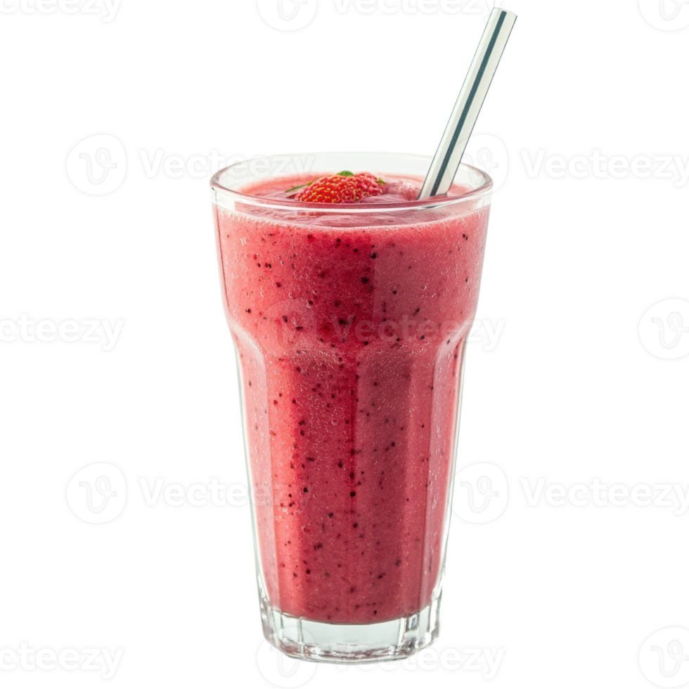 Refreshing Berry Smoothie in Clear Glass with Straw and Garnish png