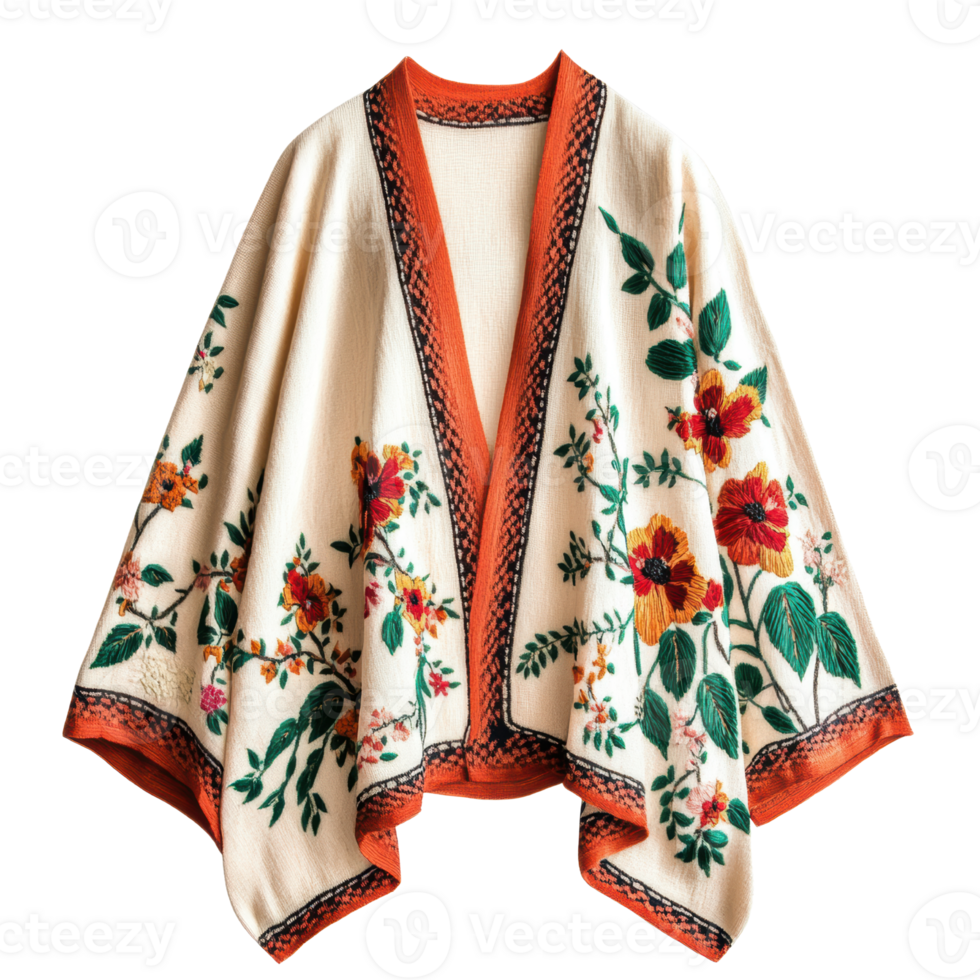 Elegant embroidered shawl with floral patterns png