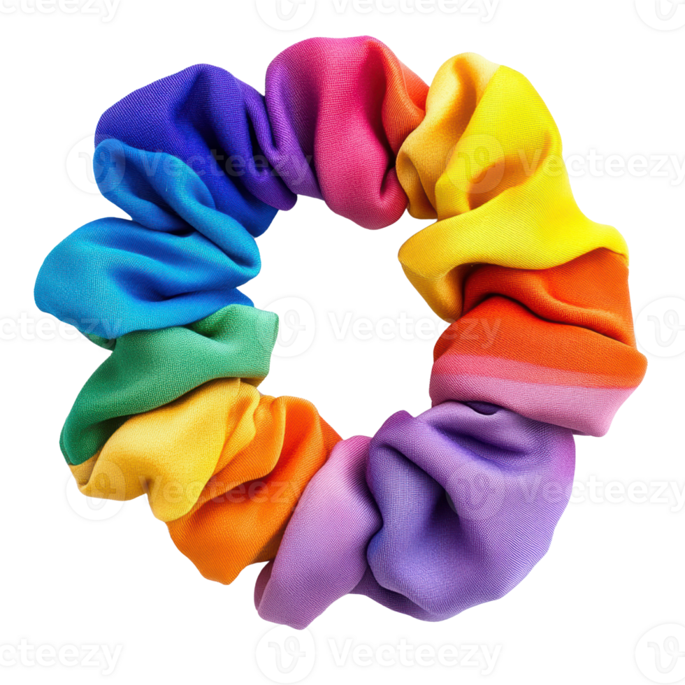 Colorful Rainbow Hair Scrunchie Accessory for Fashion Enthusiasts png