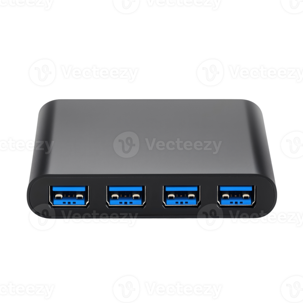 Sleek Black USB Hub with Multiple Ports for Electronics Accessory png